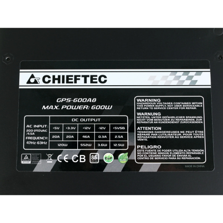Блок питания Chieftec (GPS-600A8) 600 Вт Чёрный