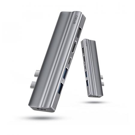 Хаб WiWU HDMI*2+USB3.0*2+USB2.0*1SD+TF+PD (T9) Серый