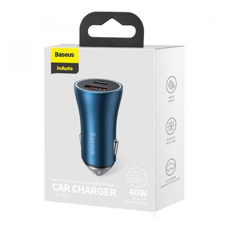 Автомобильное зарядное устройство Baseus Golden Contactor Pro Dual, USB+USB-C, 3A (CCJDZ-C) Синий