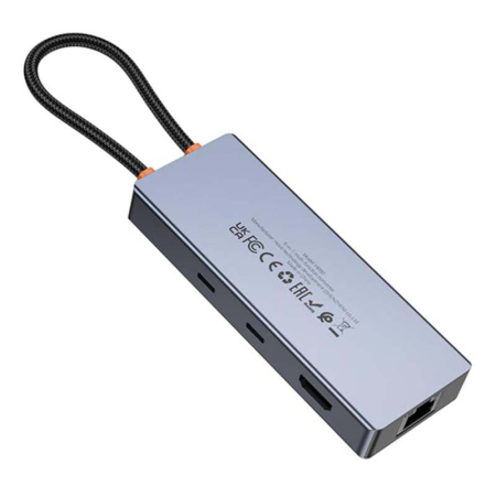 Хаб hoco. 8в1 (HDTV+RJ45+SD/TF+PD+Type-C3.0+USB3.0*2) (HB52) Тёмно-серый