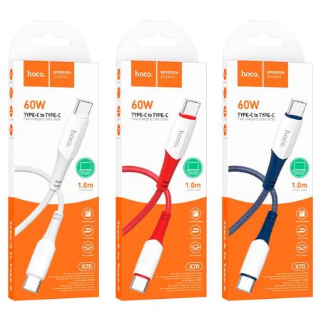 Кабель hoco. Fast charging data cable разъем Type-C – Type-C, 1 м (X70) Красный