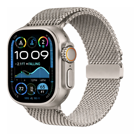 Ремешок для Apple Watch 42/44/45/46/49 mm Gurdini Titanium Milanese Loop Starlight, звёздный свет